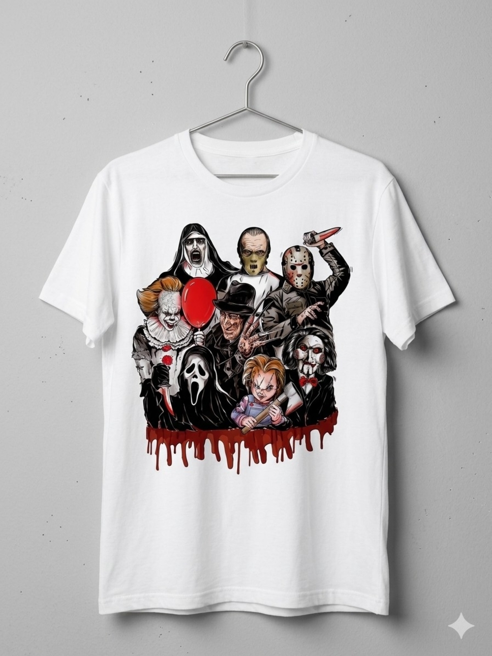 Handmade Graphic Horror Characters T-Shirt